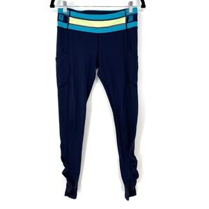 Lululemon Speed Tight Leggings Navy Blue Teal Running Pants Women's Size 6
